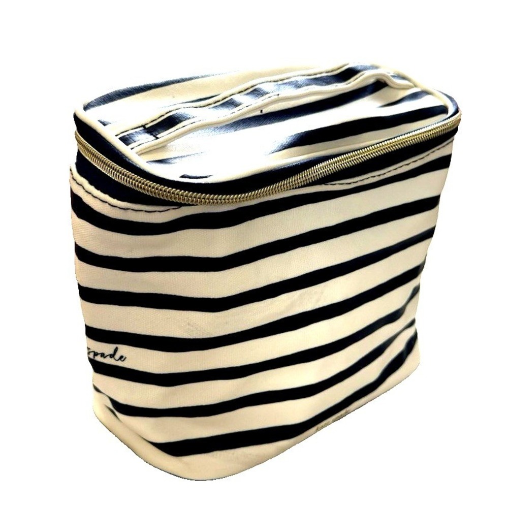 Kate Spade Womens Lunch Tote Bag Navy Cream Striped Insulated Zip Travel Cooler - Picture 2 of 8